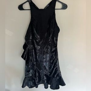 NBD black ruffle velvet mini dress XS